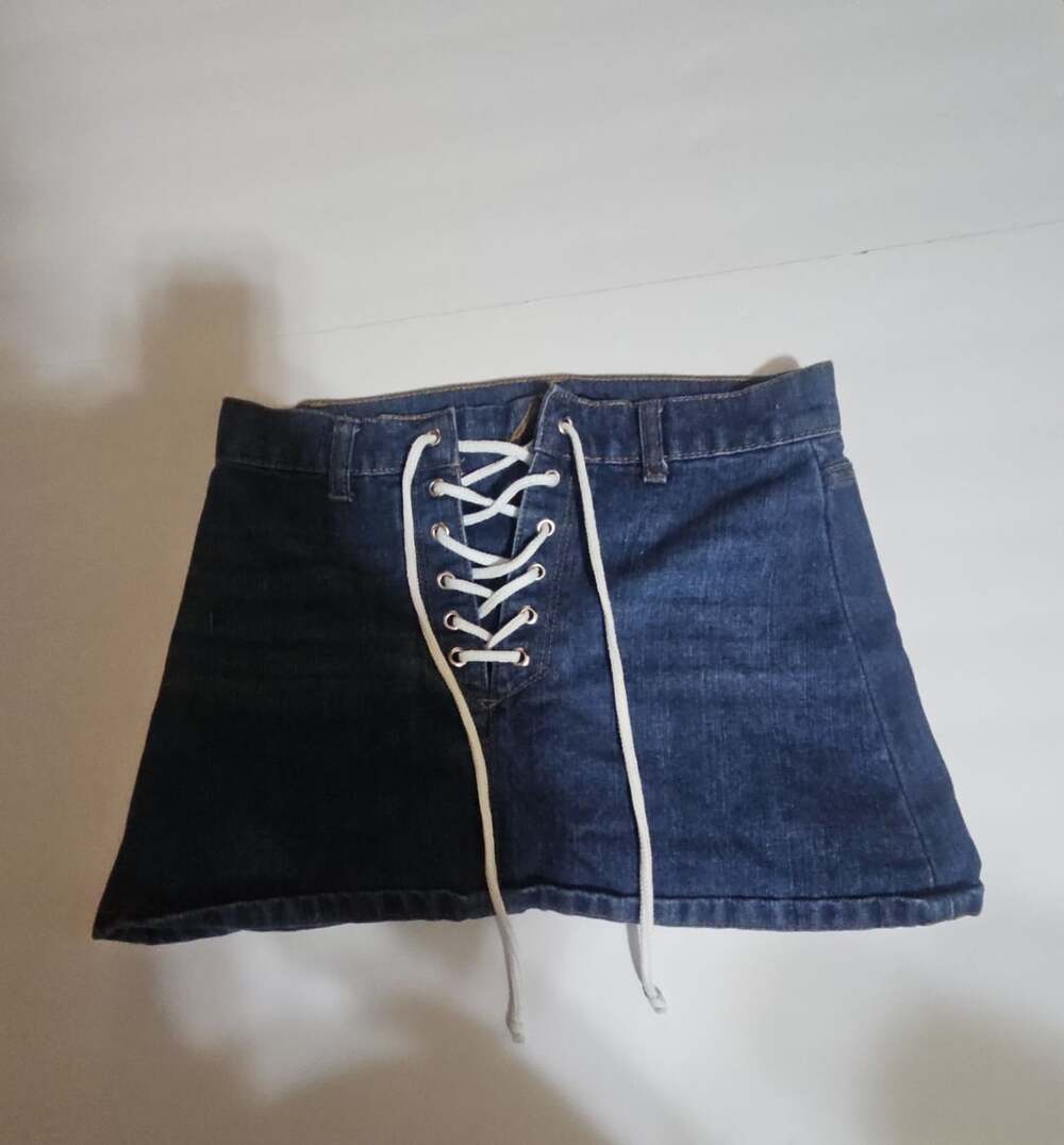 Forever 21 Denim Mini Skirt Size S Front Lace Up Blue